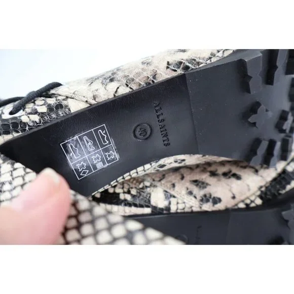 AllSaints Micaela Snake Print Leather Peep Toe Boots Size EU 40 US 9.5/10 Grey - Picture 11 of 14